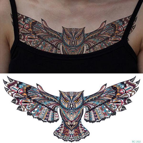 New designs Chest Flash Tattoo large rose flower dragonfly shoulder arm Sternum tattoos henna body/back paint Under breast skull