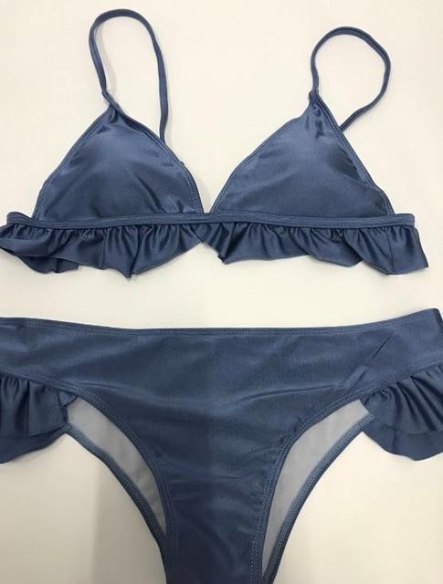 Solid Swimwear Women Swimg Padded Push-up Bra Ladies Bikini Set Ruffles Swimsuit Low Waist Bathing Suit Swimwear Beachwear