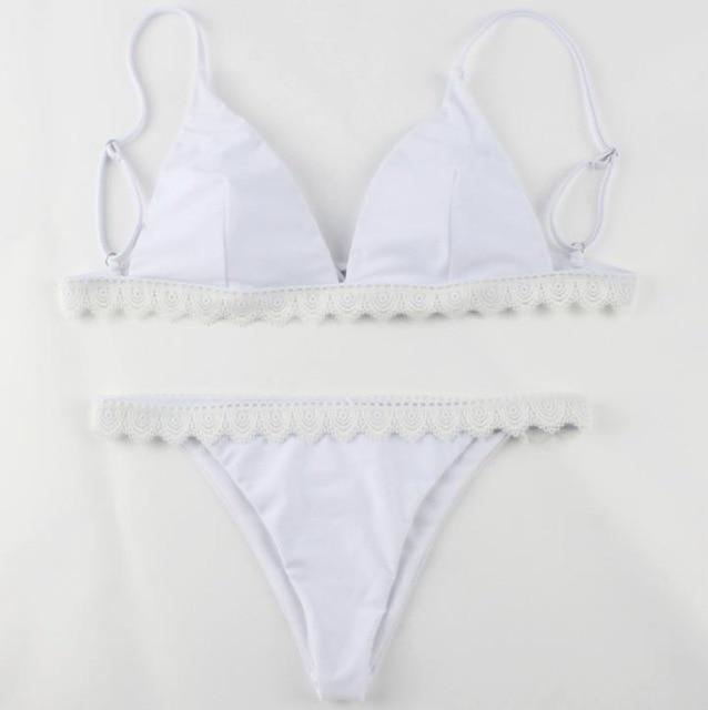 Solid Swimwear Women Swimg Padded Push-up Bra Ladies Bikini Set Ruffles Swimsuit Low Waist Bathing Suit Swimwear Beachwear