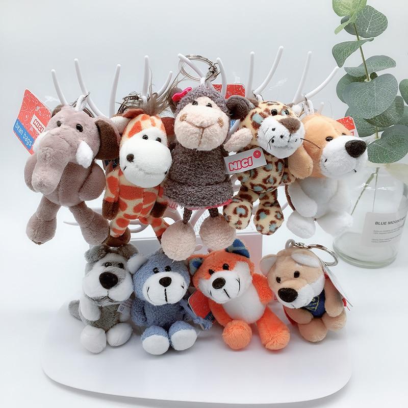 1PC 10cm NICI Jungle Brother Plush Keychains Toys Stuffed Tiger Elephant Plush Animals Phone Key Chain Bag Couple Pendant Doll