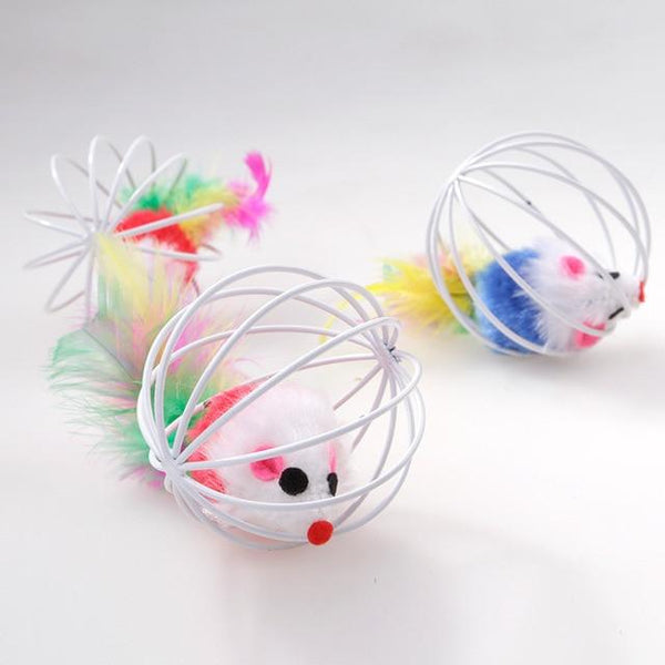 Cat Toy Iron Cage Mouse Feather Plush Mouse Cat Toys Interactive Kitten Playing Funny Mice Mouse Toys for Cats Pet Animals
