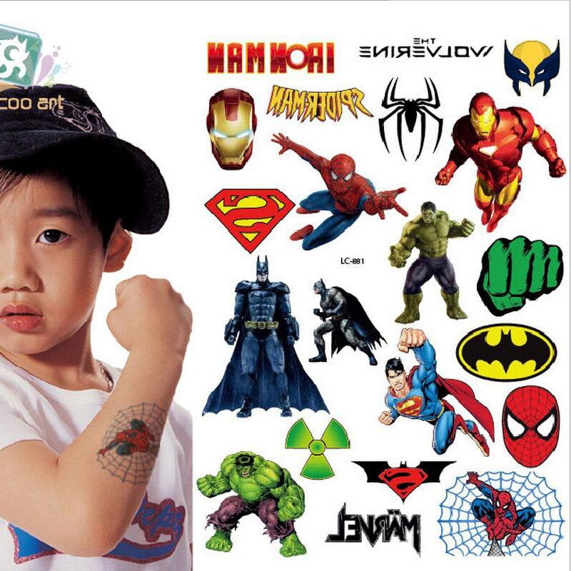 2019 Sale Lc-881 /hot Children's Temporary Body Art Tattoos Fake Batman Spider/hulk/ Superman Cartoon Tattoo Sticker For Kids