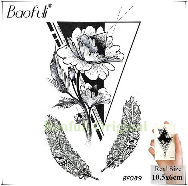 BAOFULI Women Galaxy Planets Temporary Tattoo Black Flower Feather Waterproof Fake Tatoos Body Art Arm Sleeve Tattoo Stickers