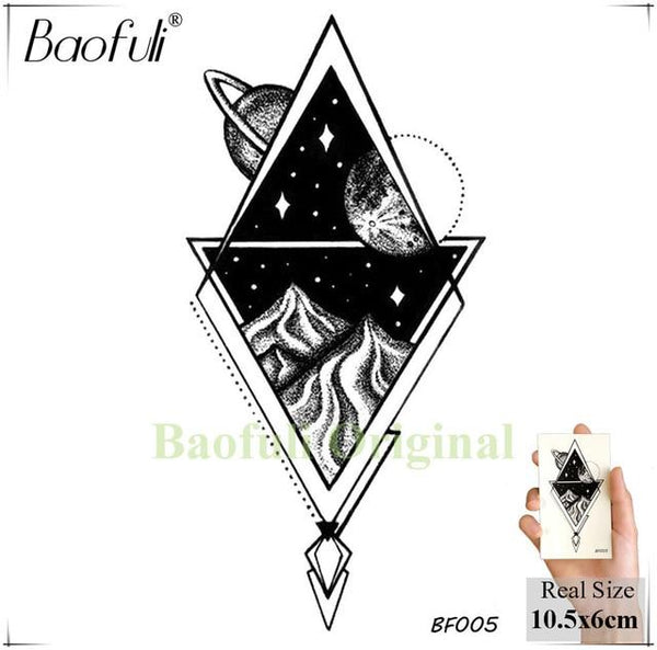 BAOFULI Women Galaxy Planets Temporary Tattoo Black Flower Feather Waterproof Fake Tatoos Body Art Arm Sleeve Tattoo Stickers