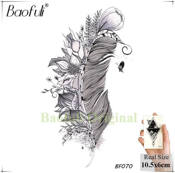 BAOFULI Women Galaxy Planets Temporary Tattoo Black Flower Feather Waterproof Fake Tatoos Body Art Arm Sleeve Tattoo Stickers