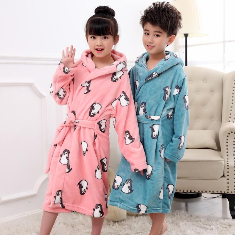Cartoon Robe Children Flannel Child Bathrobe Kids Boys Girls Robes Lovely Animal Hooded Bath Robes Long Sleeve Baby Boy Bathrobe