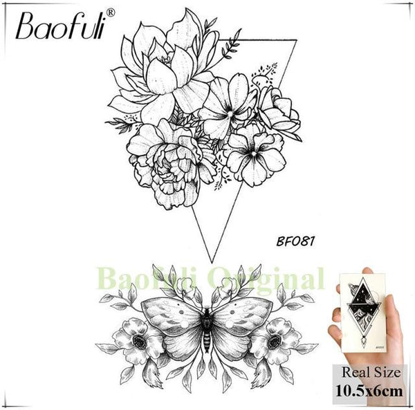 BAOFULI Women Flowers Butterfly Temporary Tattoo Sticker Triangle Water Transfer Tatoos Body Art Drawing Neck Ankle Fake Tattoo