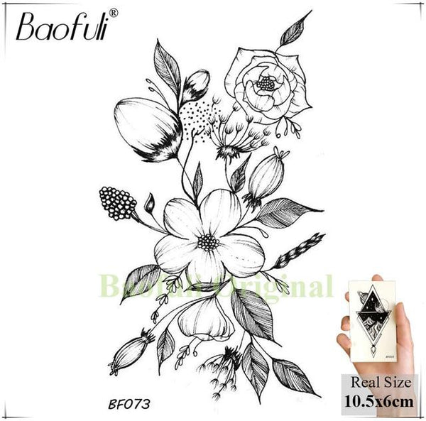 BAOFULI Women Flowers Butterfly Temporary Tattoo Sticker Triangle Water Transfer Tatoos Body Art Drawing Neck Ankle Fake Tattoo