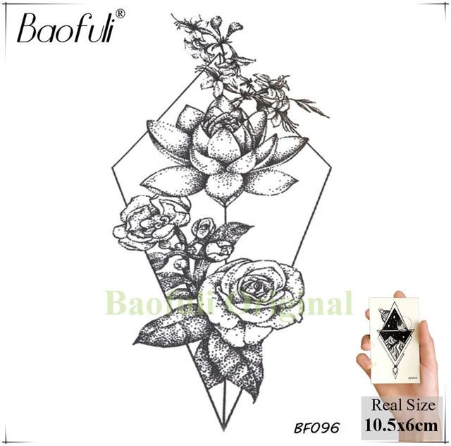 BAOFULI Women Flowers Butterfly Temporary Tattoo Sticker Triangle Water Transfer Tatoos Body Art Drawing Neck Ankle Fake Tattoo