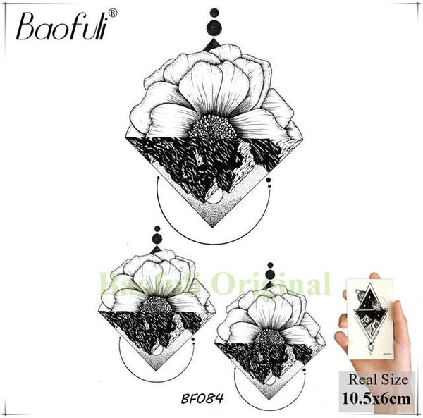 BAOFULI Women Flowers Butterfly Temporary Tattoo Sticker Triangle Water Transfer Tatoos Body Art Drawing Neck Ankle Fake Tattoo