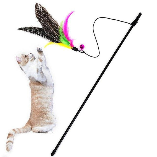 Kitten Cat Teaser Interactive Toy  Rod with Bell and Feather drop ship cats toys
