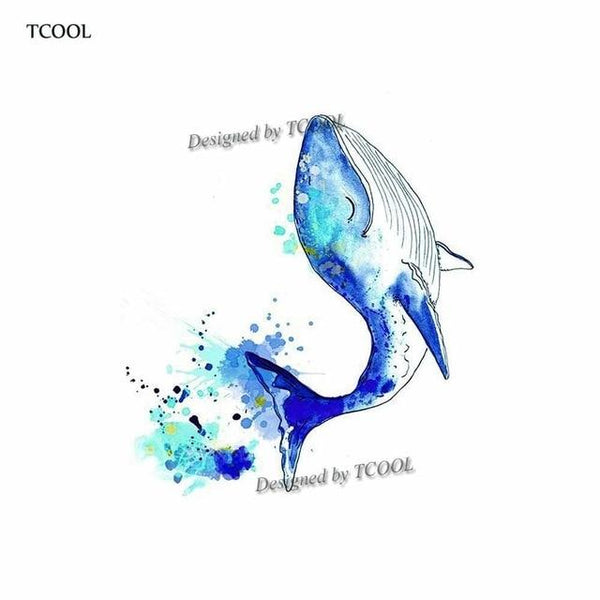 HXMAN Whale Shark Sea Animals Temporary Tattoos Waterproof Women Fake Body Art Arm Tattoo Sticker 9.8X6cm Kids Hand Tatoo A-106