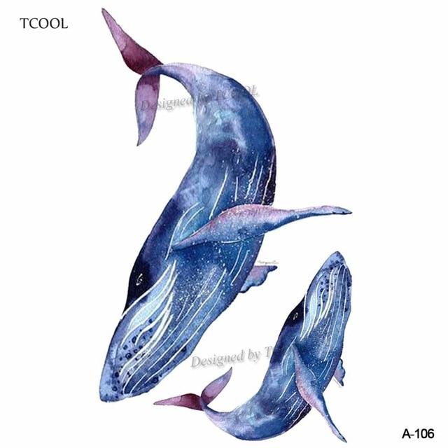 HXMAN Whale Shark Sea Animals Temporary Tattoos Waterproof Women Fake Body Art Arm Tattoo Sticker 9.8X6cm Kids Hand Tatoo A-106