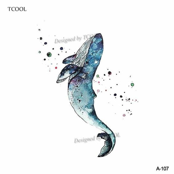 HXMAN Whale Shark Sea Animals Temporary Tattoos Waterproof Women Fake Body Art Arm Tattoo Sticker 9.8X6cm Kids Hand Tatoo A-106