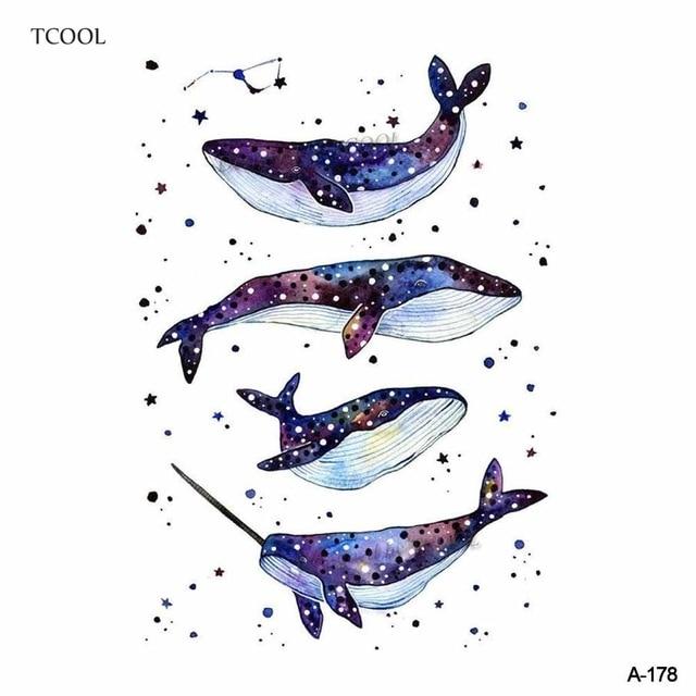 HXMAN Whale Shark Sea Animals Temporary Tattoos Waterproof Women Fake Body Art Arm Tattoo Sticker 9.8X6cm Kids Hand Tatoo A-106