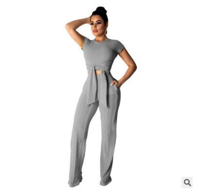 Women bandage o-neck long sleeve crop top full pants tracksuits two pieces set for women tops pants 2 piece set women's suit