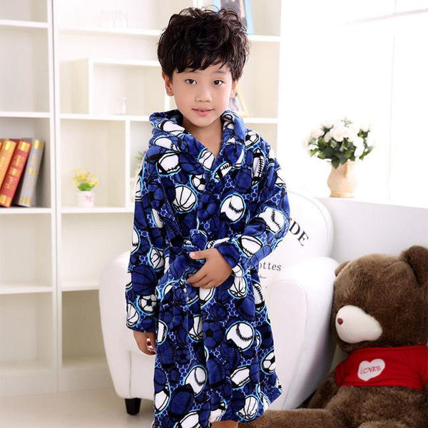 Fashion 2018 Children's Bathrobe Autumn Winter Warm Flannel Nighgowns for Boys Cartoon Kids Robes Fleece Girls Hooded Bathgowns