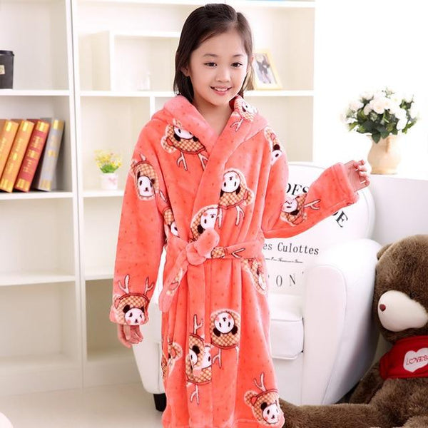 Fashion 2018 Children's Bathrobe Autumn Winter Warm Flannel Nighgowns for Boys Cartoon Kids Robes Fleece Girls Hooded Bathgowns