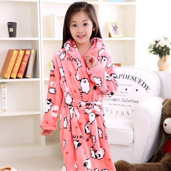 Fashion 2018 Children's Bathrobe Autumn Winter Warm Flannel Nighgowns for Boys Cartoon Kids Robes Fleece Girls Hooded Bathgowns