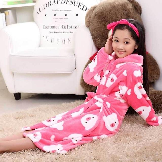 Fashion 2018 Children's Bathrobe Autumn Winter Warm Flannel Nighgowns for Boys Cartoon Kids Robes Fleece Girls Hooded Bathgowns