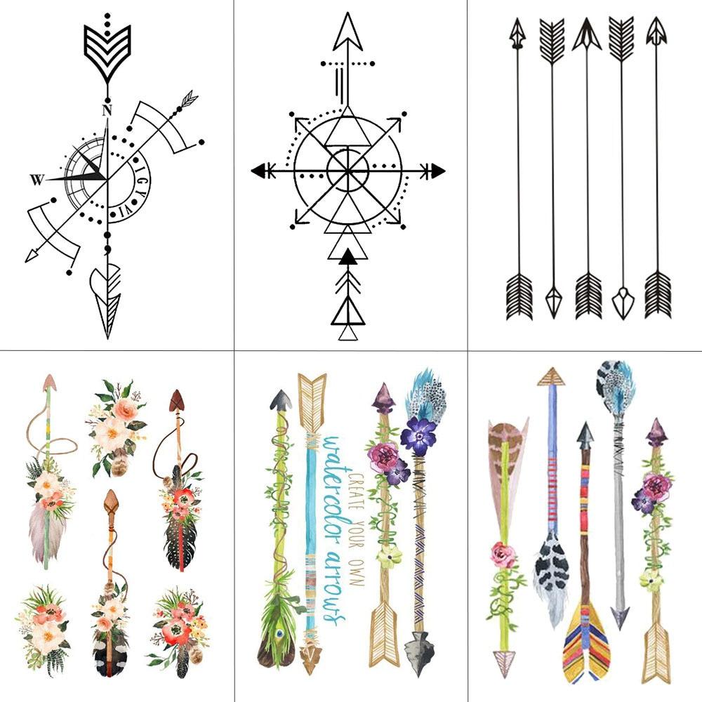 HXMAN Flower Arrow Temporary Tattoo Sticker Tattoos for Women Sexy Body Art Waterproof Men Hand Fake Tatoo 9.8X6cm AB-005