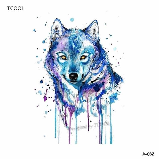 HXMAN Watercolor Wolf Tiger Temporary Tattoos Waterproof Women Fake Kids Children Hand Tattoos Men Body Art 9.8X6cm A-005