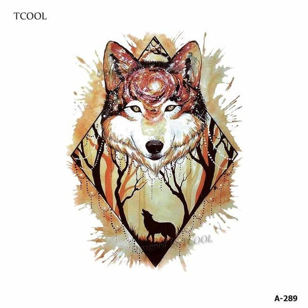 HXMAN Watercolor Wolf Tiger Temporary Tattoos Waterproof Women Fake Kids Children Hand Tattoos Men Body Art 9.8X6cm A-005