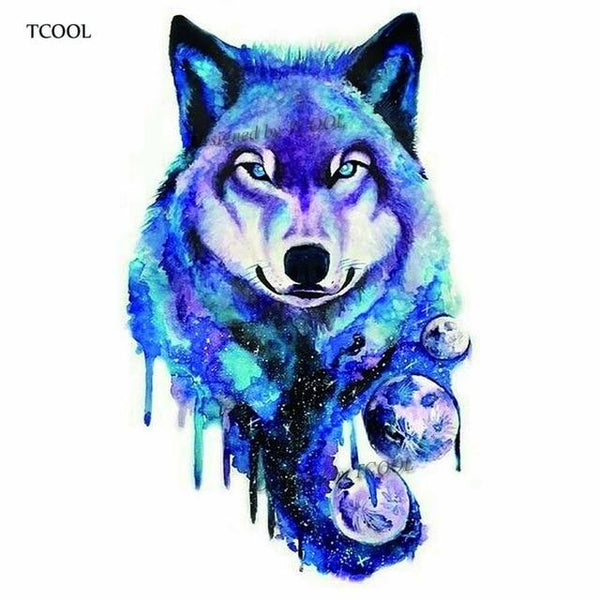 HXMAN Watercolor Wolf Tiger Temporary Tattoos Waterproof Women Fake Kids Children Hand Tattoos Men Body Art 9.8X6cm A-005