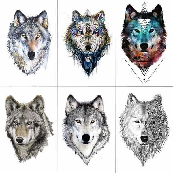 HXMAN Wolf Temporary Tattoo Stickers Waterproof Women Fake Hand Animal Tattoos Adult Men Body Art 9.8X6cm A-085