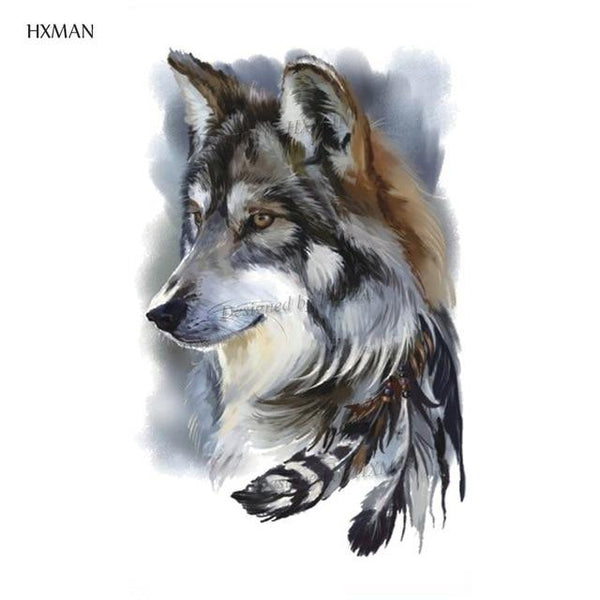 HXMAN Wolf Temporary Tattoo Stickers Waterproof Women Fake Hand Animal Tattoos Adult Men Body Art 9.8X6cm A-085