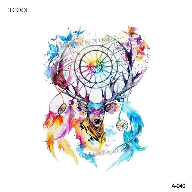 HXMAN Watercolor Deer Temporary Fake Tattoo Body Art Sticker Animal Waterproof Women Men Hand Tattoo Hot Design 9.8X6cm A-118