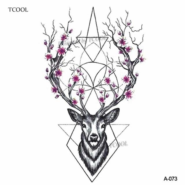 HXMAN Watercolor Deer Temporary Fake Tattoo Body Art Sticker Animal Waterproof Women Men Hand Tattoo Hot Design 9.8X6cm A-118