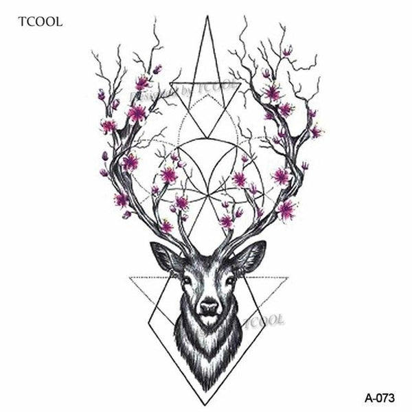 HXMAN Watercolor Deer Temporary Fake Tattoo Body Art Sticker Animal Waterproof Women Men Hand Tattoo Hot Design 9.8X6cm A-118