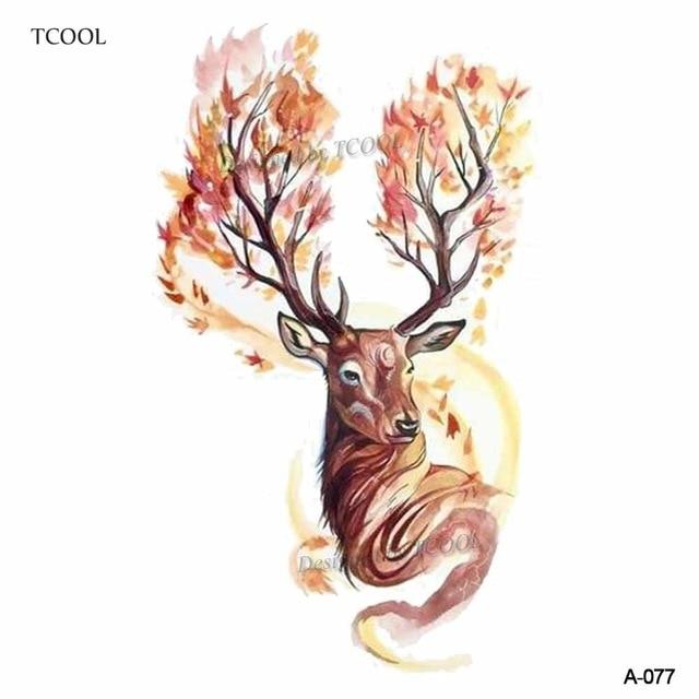 HXMAN Watercolor Deer Temporary Fake Tattoo Body Art Sticker Animal Waterproof Women Men Hand Tattoo Hot Design 9.8X6cm A-118
