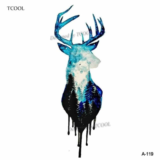 HXMAN Watercolor Deer Temporary Fake Tattoo Body Art Sticker Animal Waterproof Women Men Hand Tattoo Hot Design 9.8X6cm A-118