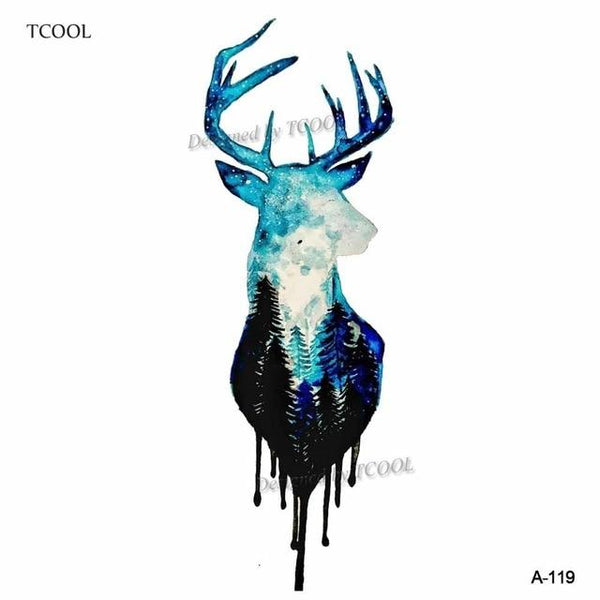 HXMAN Watercolor Deer Temporary Fake Tattoo Body Art Sticker Animal Waterproof Women Men Hand Tattoo Hot Design 9.8X6cm A-118