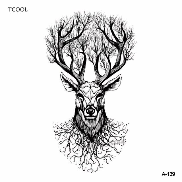 HXMAN Watercolor Deer Temporary Fake Tattoo Body Art Sticker Animal Waterproof Women Men Hand Tattoo Hot Design 9.8X6cm A-118