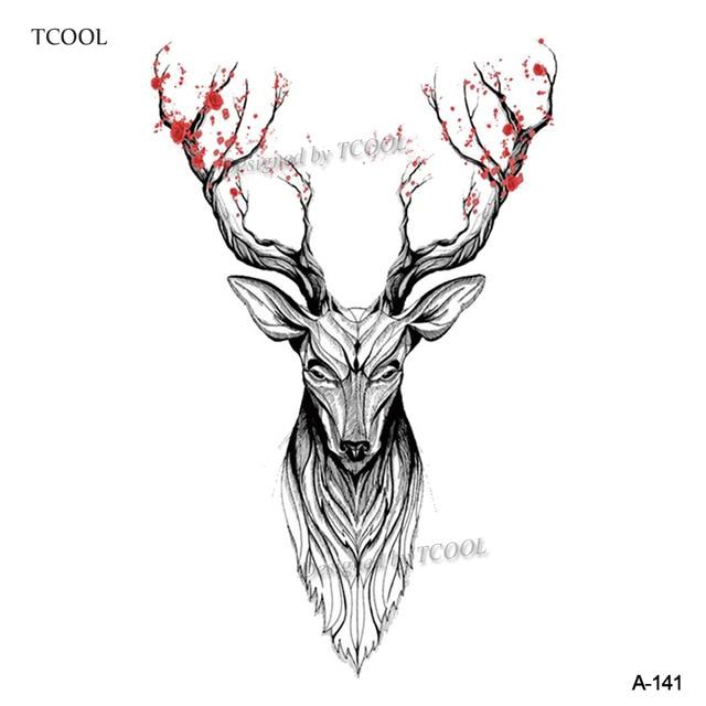 HXMAN Watercolor Deer Temporary Fake Tattoo Body Art Sticker Animal Waterproof Women Men Hand Tattoo Hot Design 9.8X6cm A-118