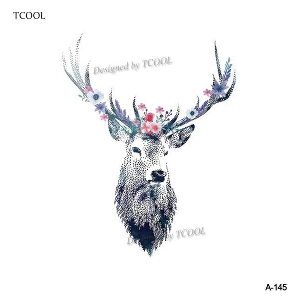 HXMAN Watercolor Deer Temporary Fake Tattoo Body Art Sticker Animal Waterproof Women Men Hand Tattoo Hot Design 9.8X6cm A-118