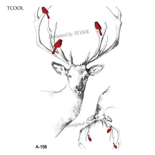 HXMAN Watercolor Deer Temporary Fake Tattoo Body Art Sticker Animal Waterproof Women Men Hand Tattoo Hot Design 9.8X6cm A-118