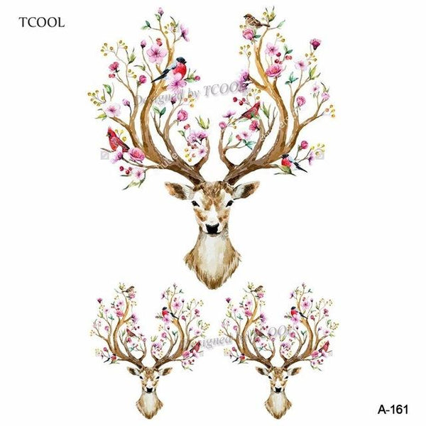 HXMAN Watercolor Deer Temporary Fake Tattoo Body Art Sticker Animal Waterproof Women Men Hand Tattoo Hot Design 9.8X6cm A-118
