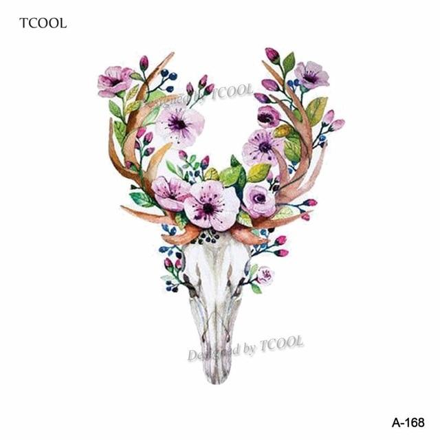 HXMAN Watercolor Deer Temporary Fake Tattoo Body Art Sticker Animal Waterproof Women Men Hand Tattoo Hot Design 9.8X6cm A-118