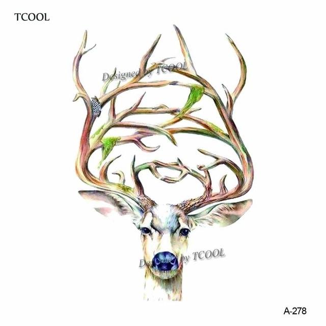 HXMAN Watercolor Deer Temporary Fake Tattoo Body Art Sticker Animal Waterproof Women Men Hand Tattoo Hot Design 9.8X6cm A-118