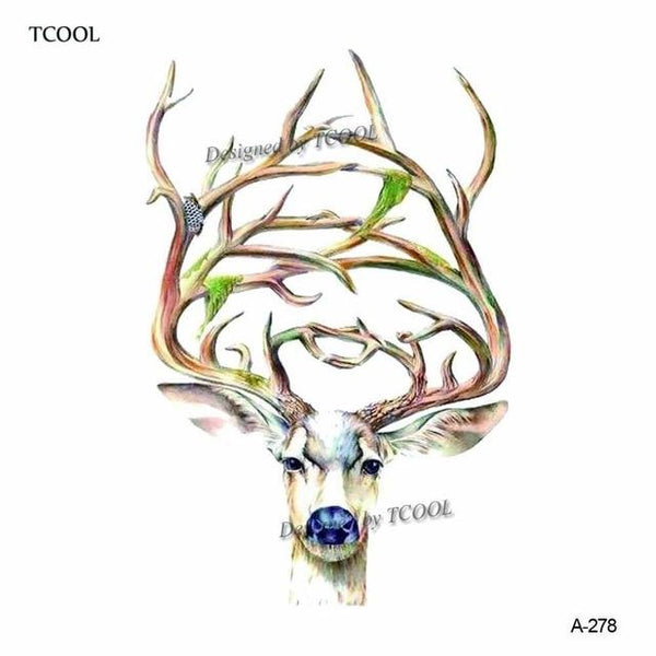 HXMAN Watercolor Deer Temporary Fake Tattoo Body Art Sticker Animal Waterproof Women Men Hand Tattoo Hot Design 9.8X6cm A-118