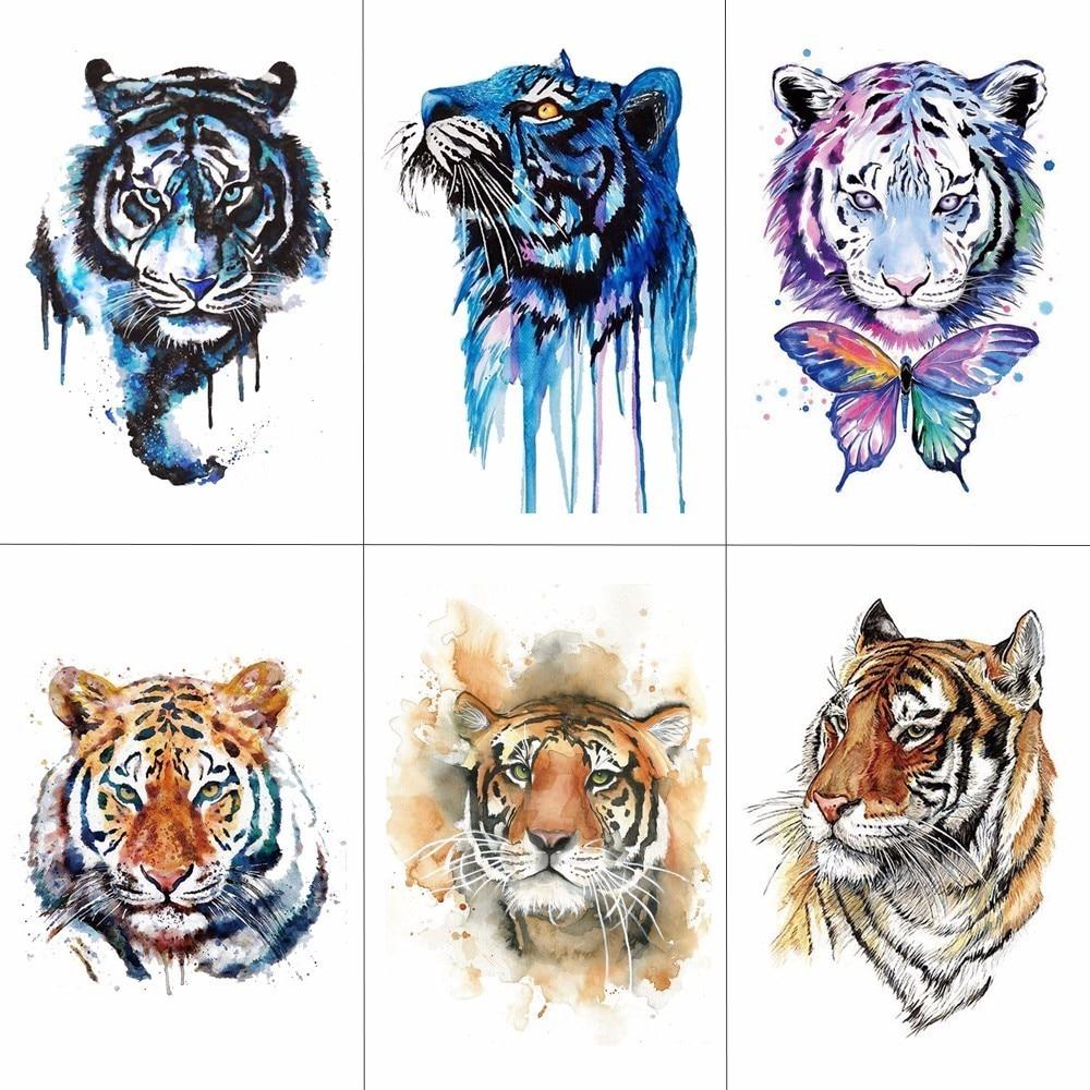HXMAN Tiger Temporary Watercolor Tattoo Sticker Waterproof Women Fashion Fake Body Art Arm Tattoos 9.8X6cm Kids Hand Tatoo A-044