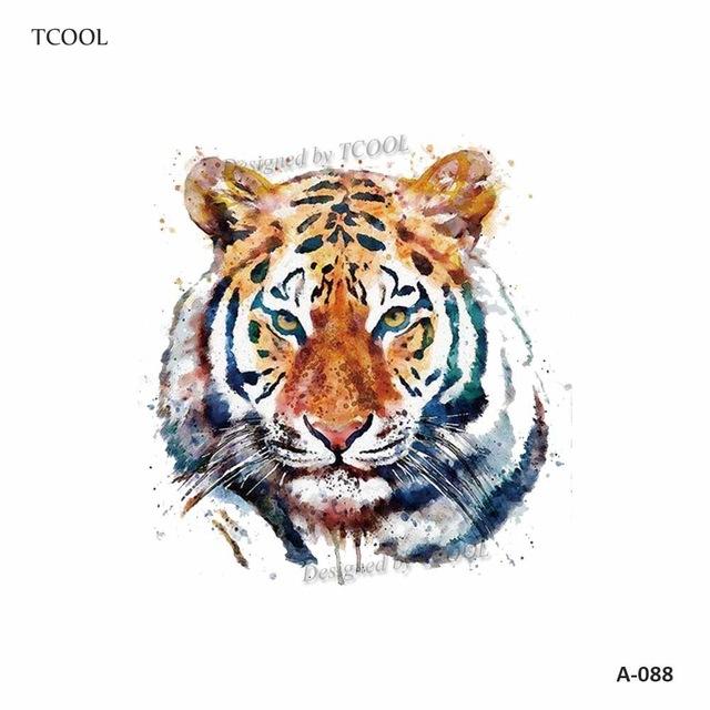 HXMAN Tiger Temporary Watercolor Tattoo Sticker Waterproof Women Fashion Fake Body Art Arm Tattoos 9.8X6cm Kids Hand Tatoo A-044