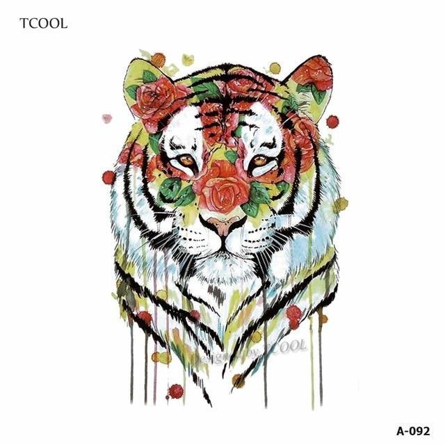 HXMAN Tiger Temporary Watercolor Tattoo Sticker Waterproof Women Fashion Fake Body Art Arm Tattoos 9.8X6cm Kids Hand Tatoo A-044