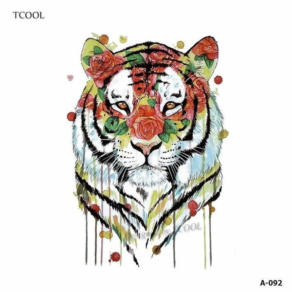 HXMAN Tiger Temporary Watercolor Tattoo Sticker Waterproof Women Fashion Fake Body Art Arm Tattoos 9.8X6cm Kids Hand Tatoo A-044