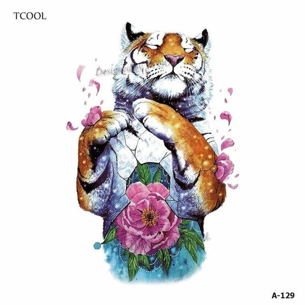 HXMAN Tiger Temporary Watercolor Tattoo Sticker Waterproof Women Fashion Fake Body Art Arm Tattoos 9.8X6cm Kids Hand Tatoo A-044