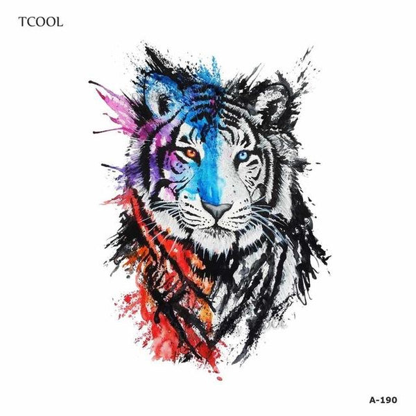 HXMAN Tiger Temporary Watercolor Tattoo Sticker Waterproof Women Fashion Fake Body Art Arm Tattoos 9.8X6cm Kids Hand Tatoo A-044